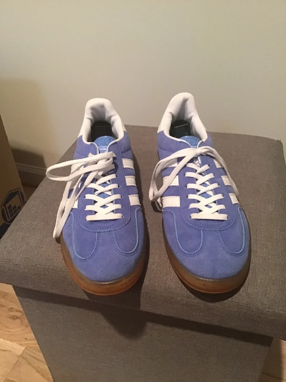 Adidas Gazelle light blue and white size 11 gum sole.